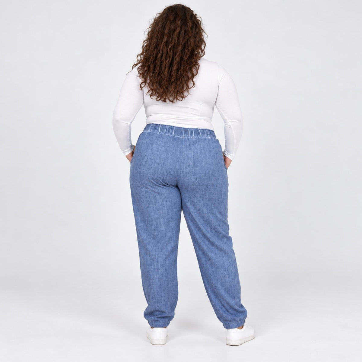Pantalon femme grandes tailles lin taille élastique Modèle Naples - vue 3