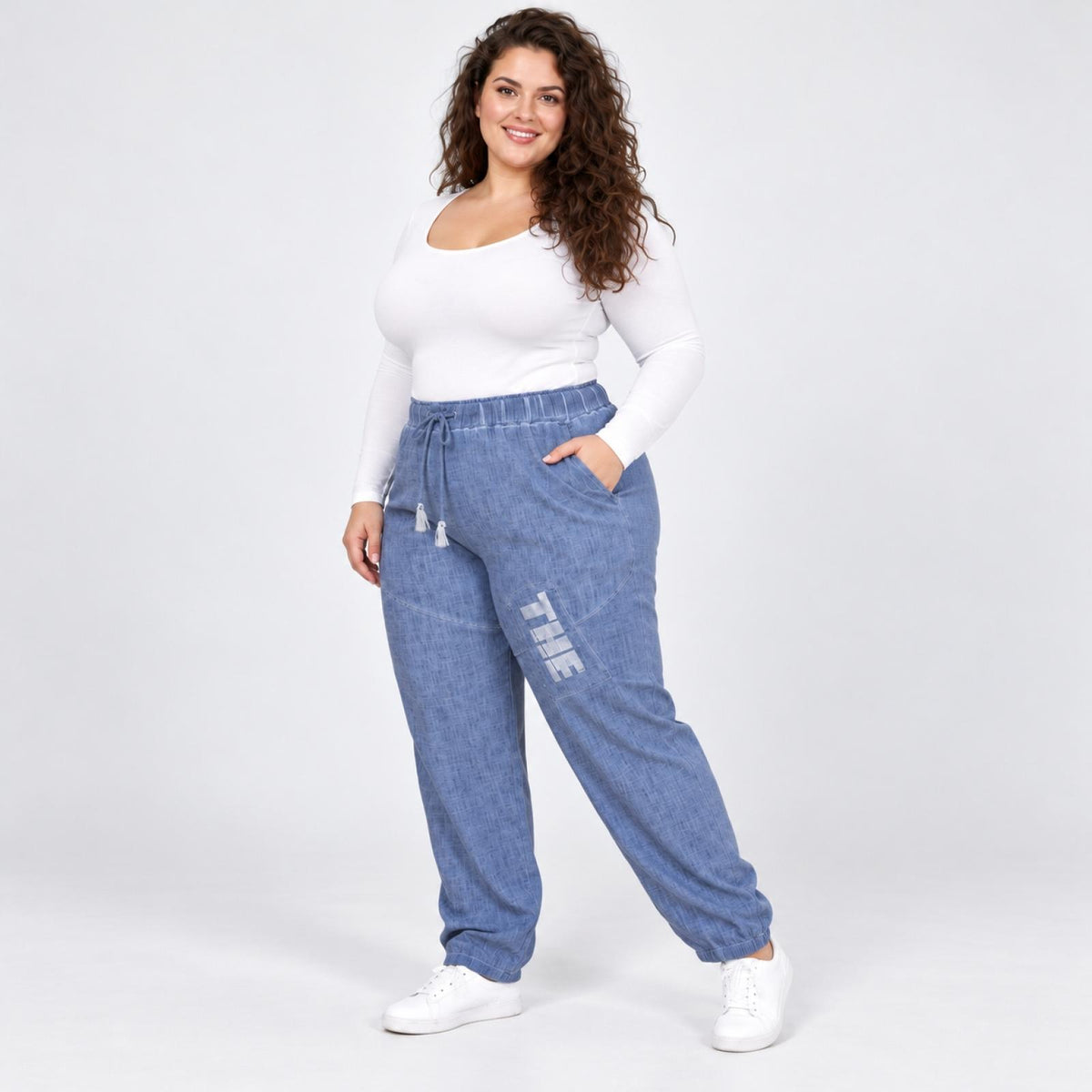 Pantalon femme grandes tailles lin taille élastique Modèle Naples - vue 4