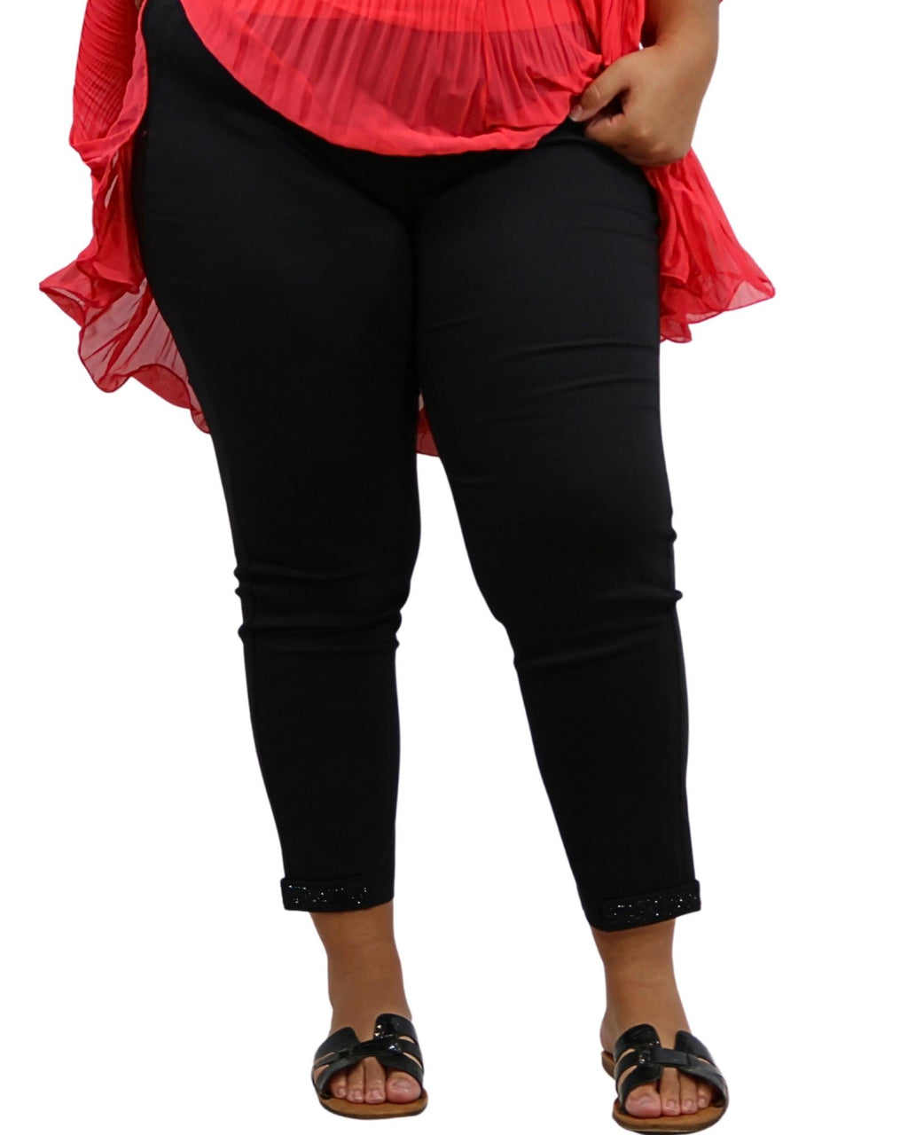 Pantalon femme grandes tailles noir strass revers Modèle Laya