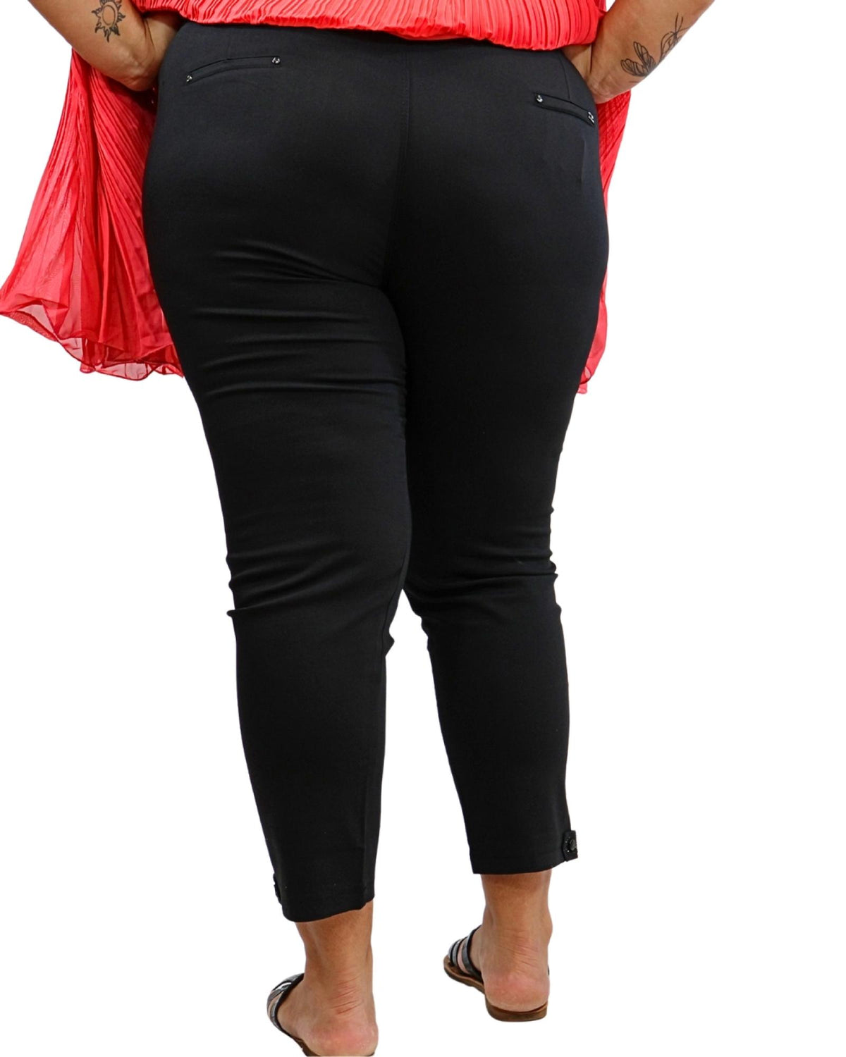 Pantalon femme grandes tailles noir strass revers Modèle Laya - vue 2