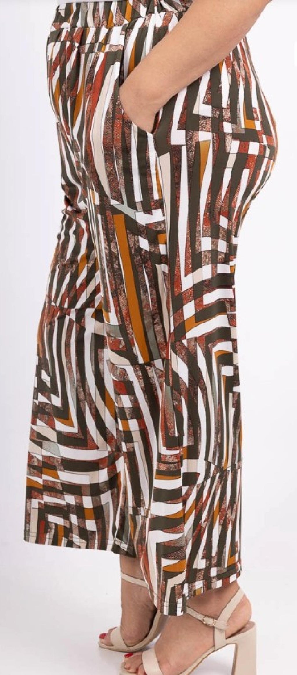 Pantalon femme grandes tailles palazzo imprimé géométrique Modèle Évasion - vue 3
