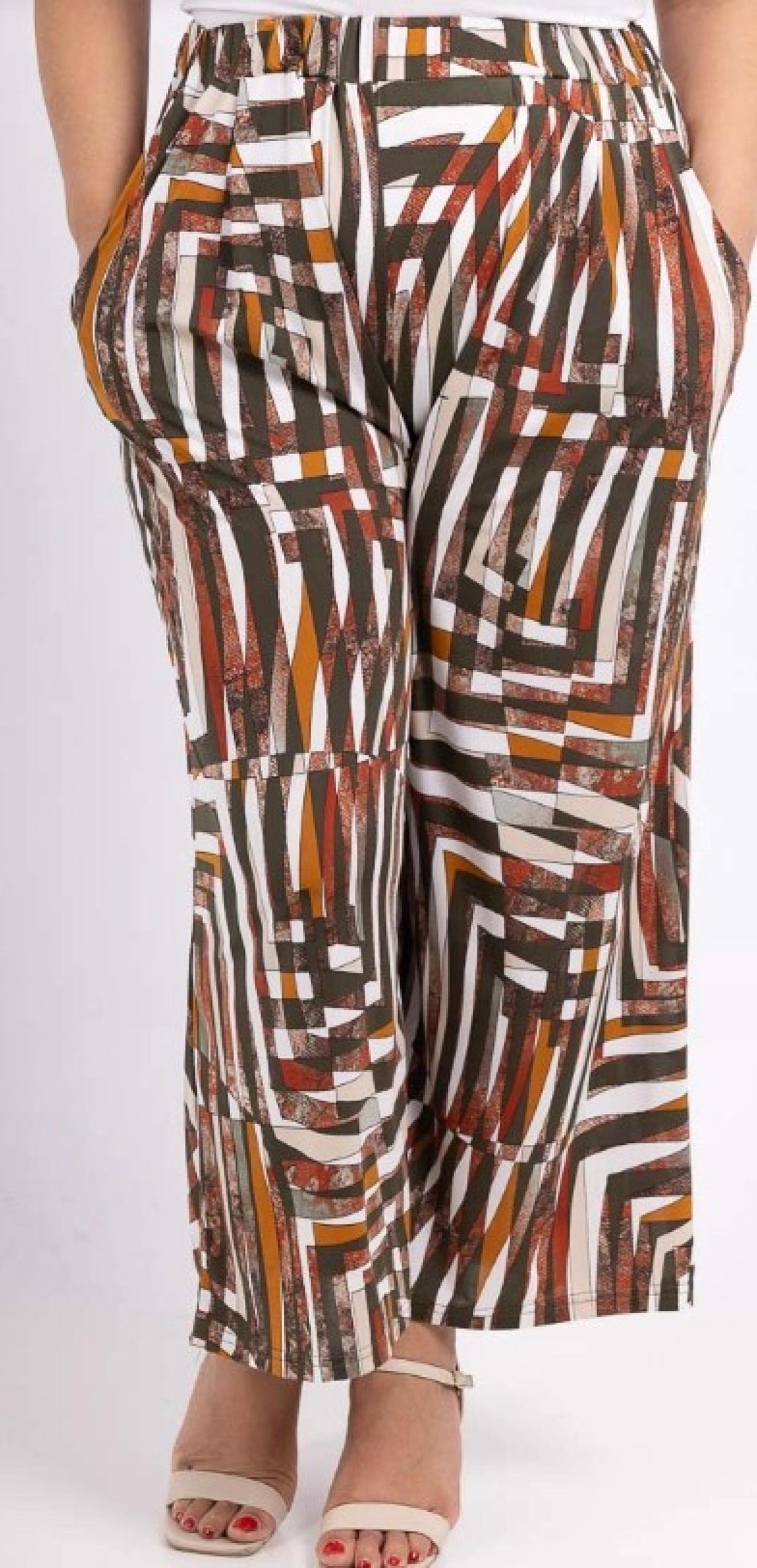 Pantalon femme grandes tailles palazzo imprimé géométrique Modèle Évasion - vue 4