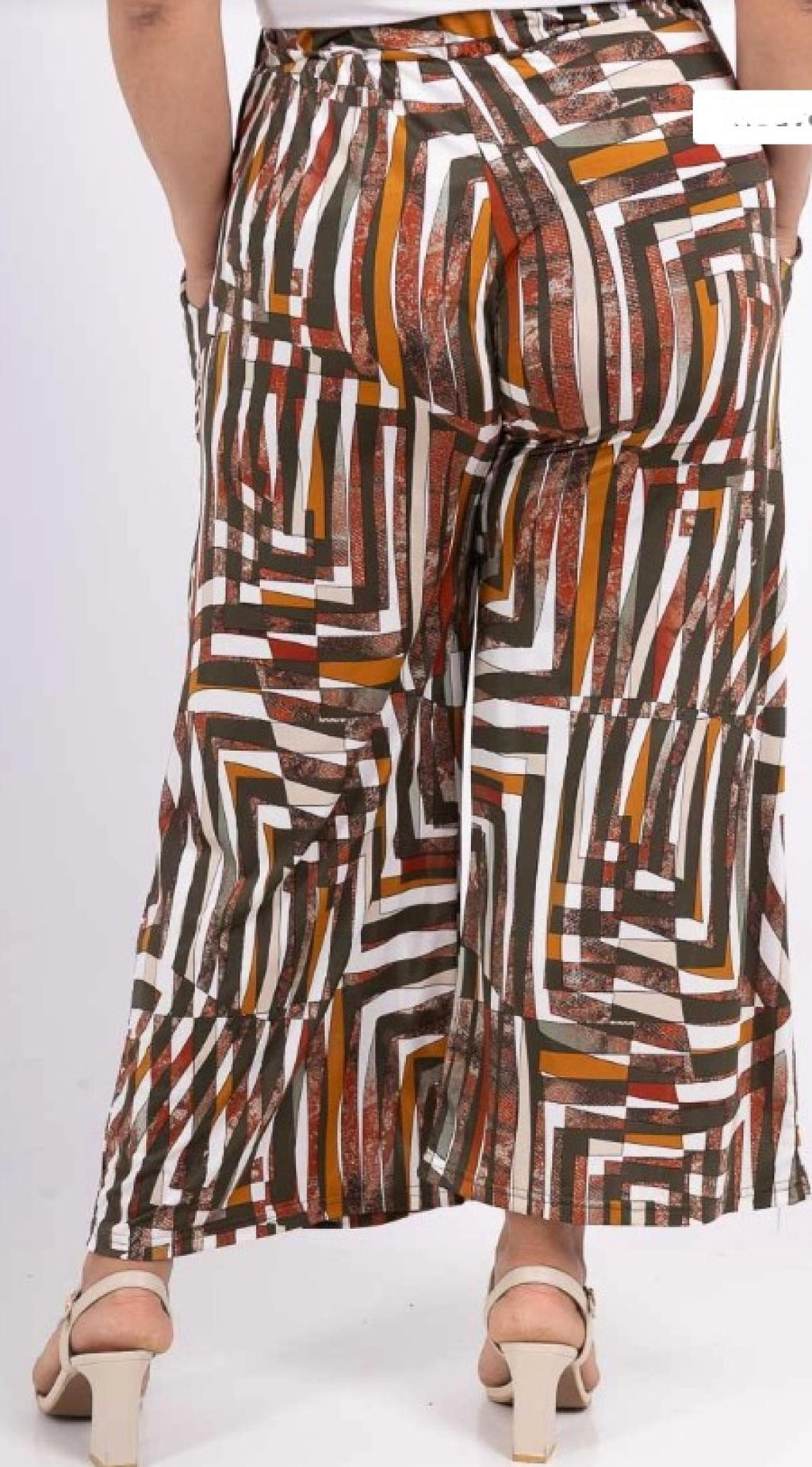 Pantalon femme grandes tailles palazzo imprimé géométrique Modèle Évasion - vue 5
