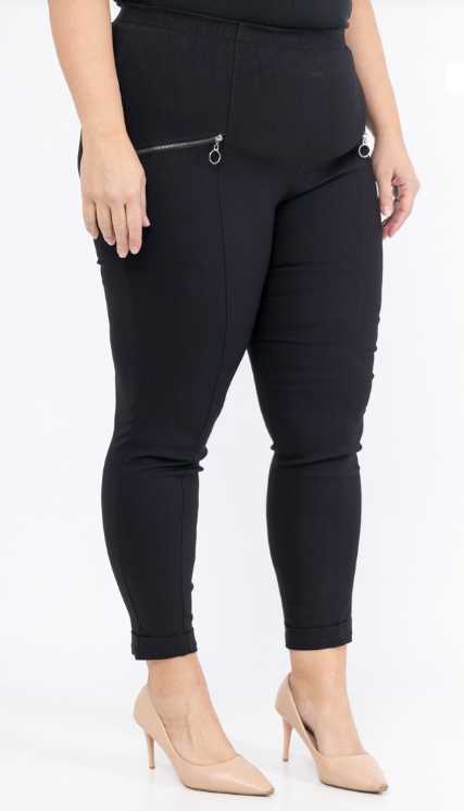 Pantalon femme grandes tailles slim zips décoratifs Modèle Odivelas