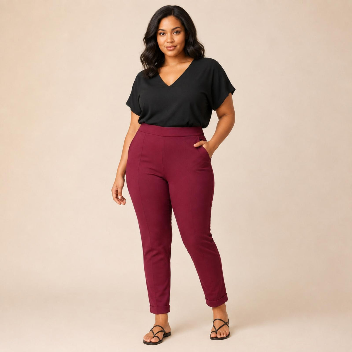 Pantalon femme grandes tailles taille élastique Modèle Tinto