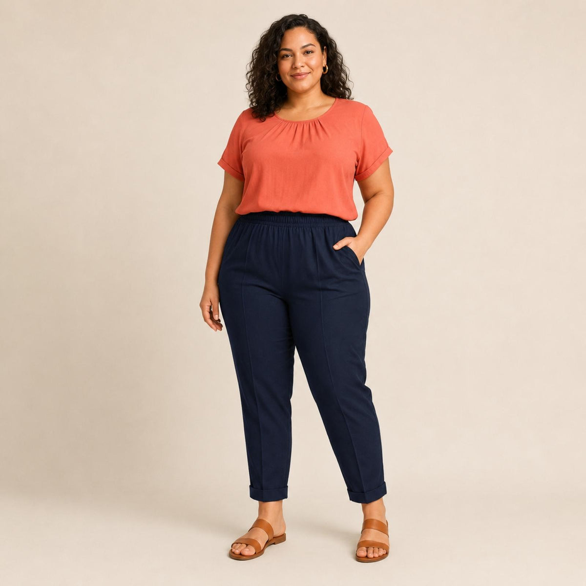 Pantalon femme grandes tailles taille élastique Modèle Tinto