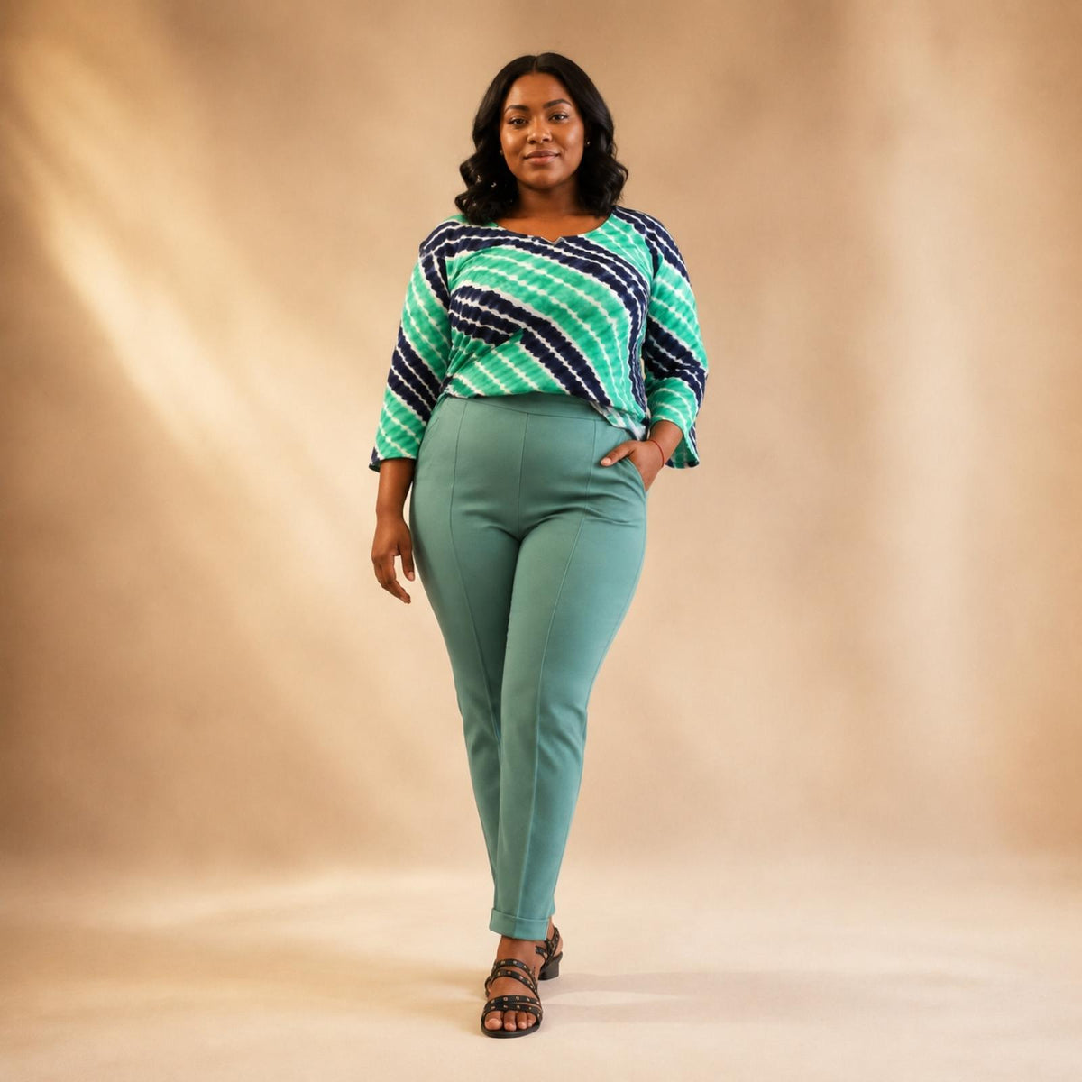 Pantalon femme grandes tailles taille élastique Modèle Tinto - vue 3
