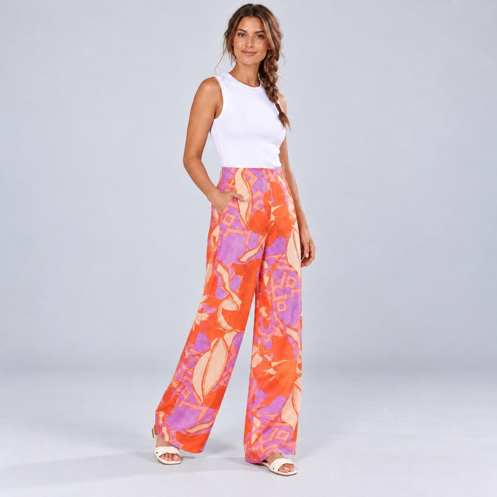 Pantalon femme palazzo imprimé Modèle Lilas