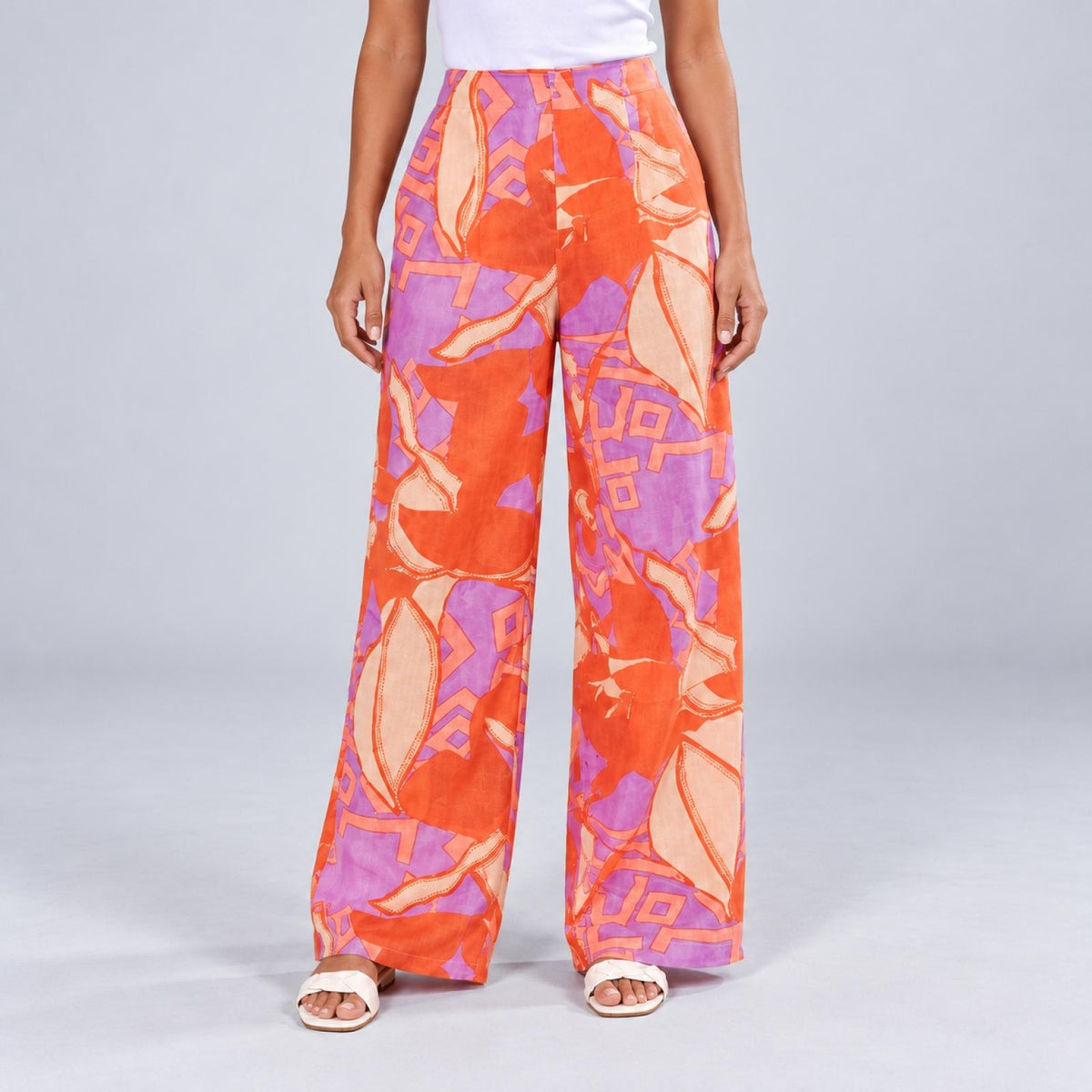 Pantalon femme palazzo imprimé Modèle Lilas - vue 2