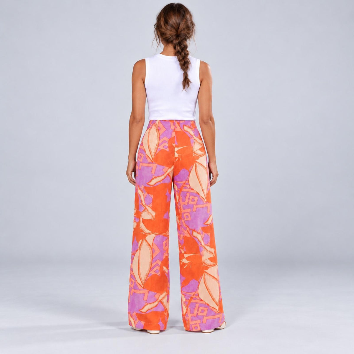 Pantalon femme palazzo imprimé Modèle Lilas - vue 3
