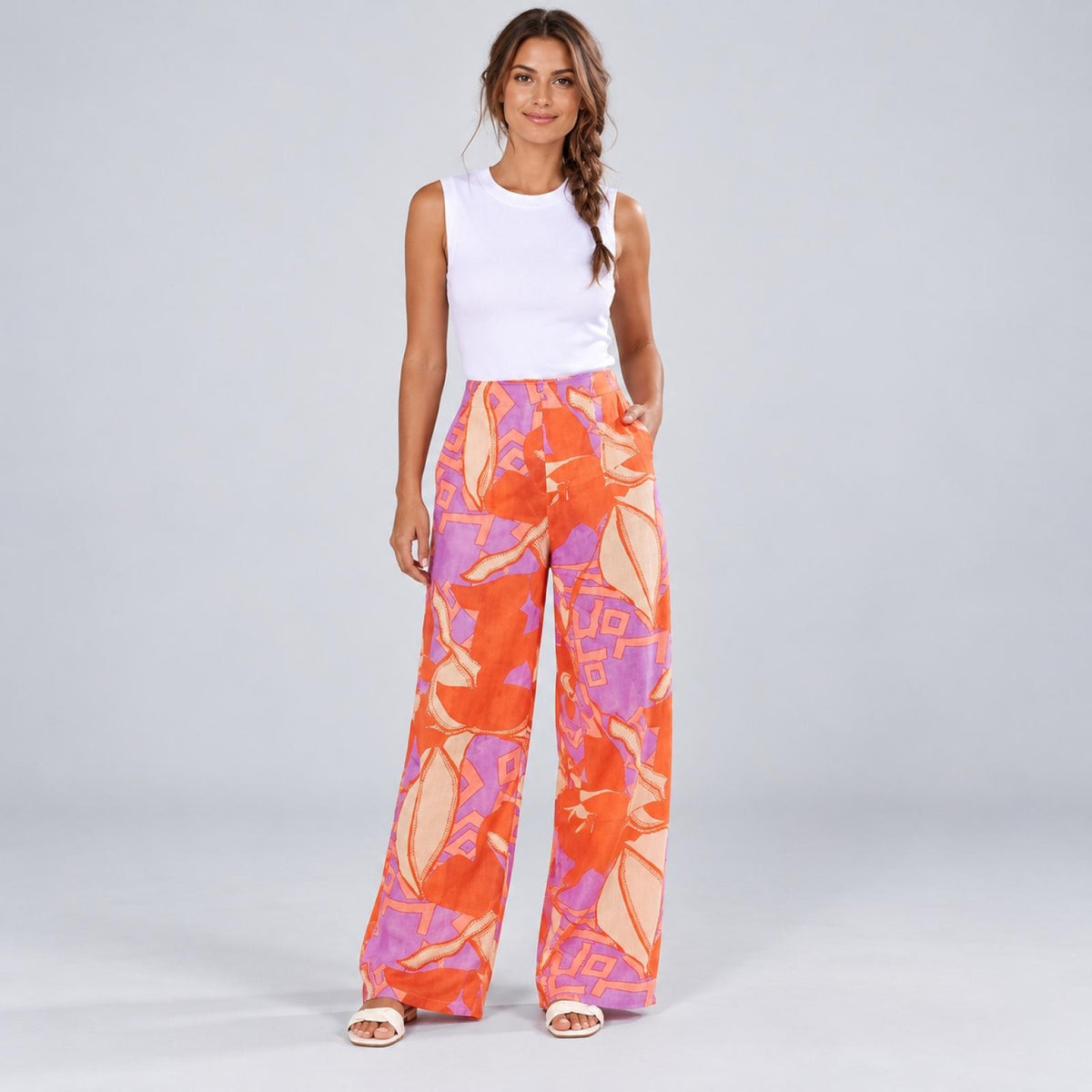 Pantalon femme palazzo imprimé Modèle Lilas - vue 4