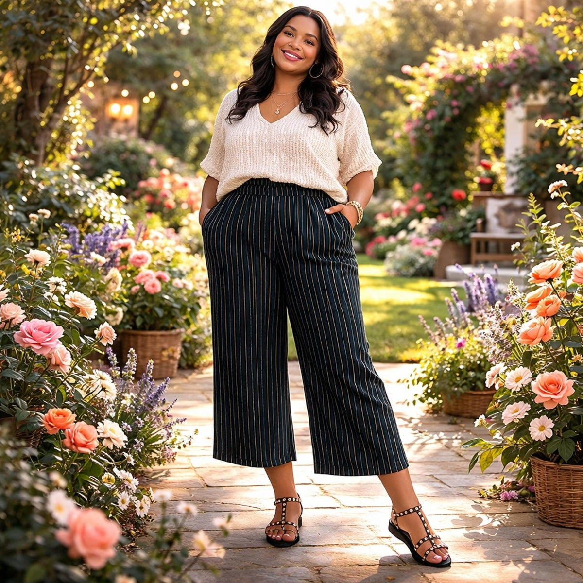 Pantalon grandes tailles à rayures Modèle Améliane