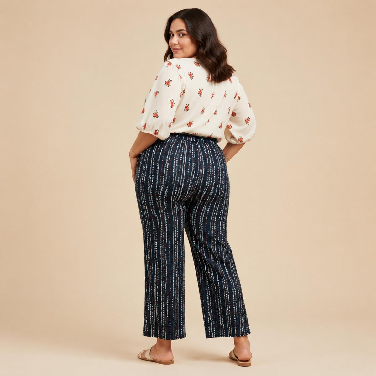 Pantalon noir imprimé à taille élastique Modèle Naoko - vue 2