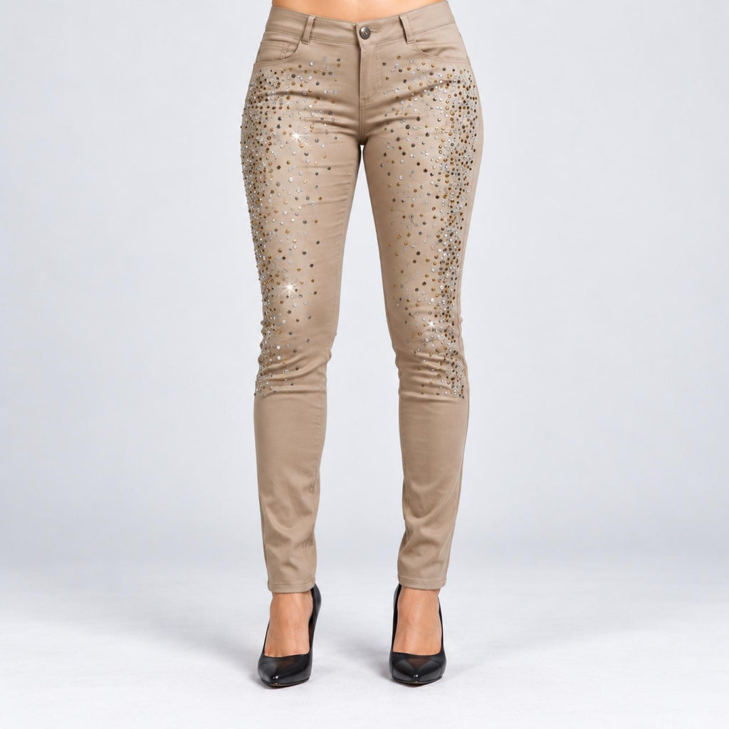 Pantalon slim strass modèle Inès beige - vue 3
