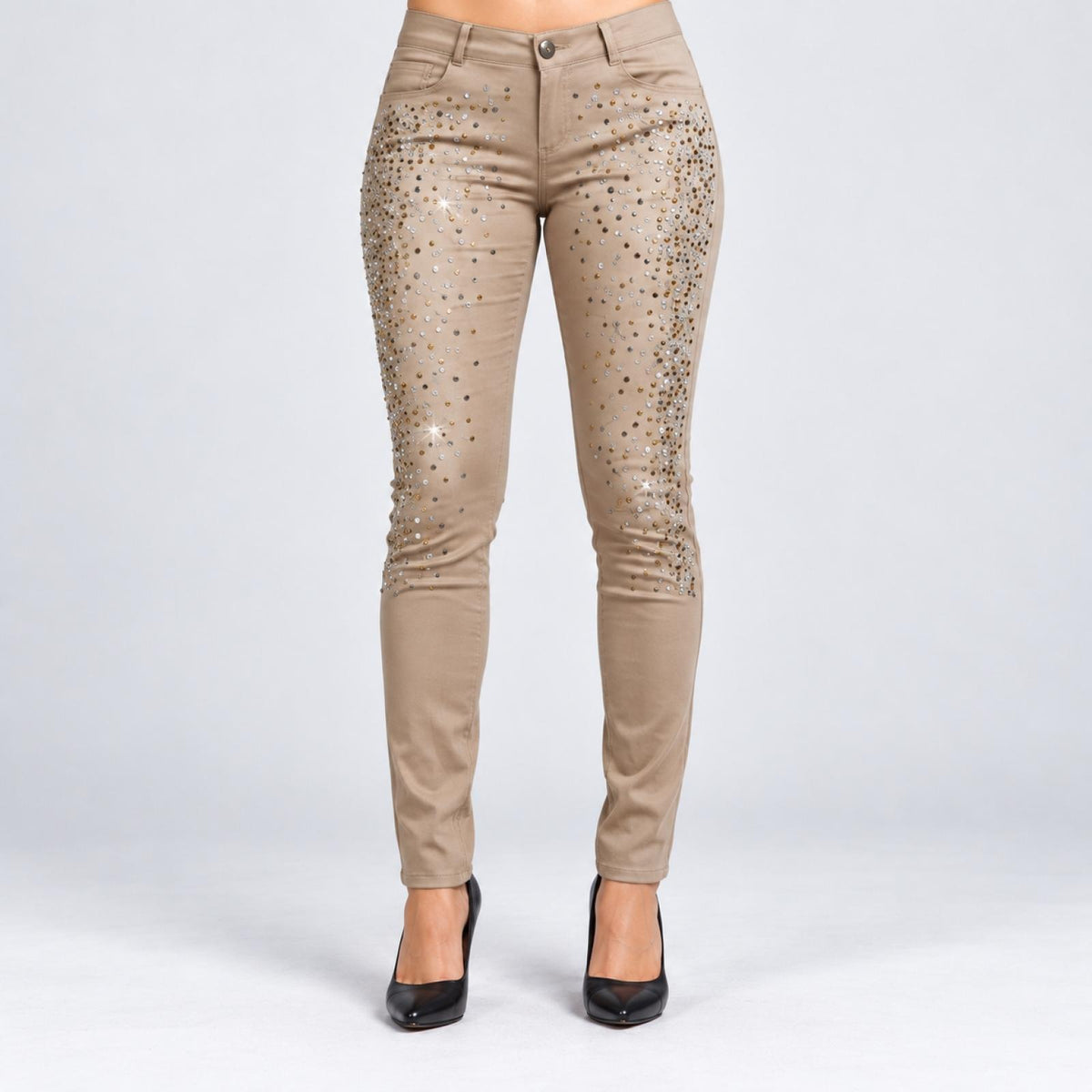 Pantalon slim strass modèle Inès beige - vue 3