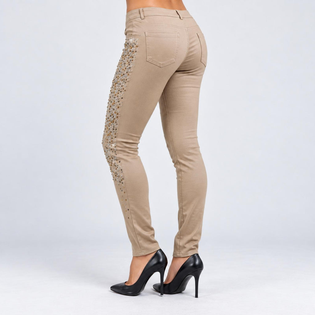 Pantalon slim strass modèle Inès beige - vue 4