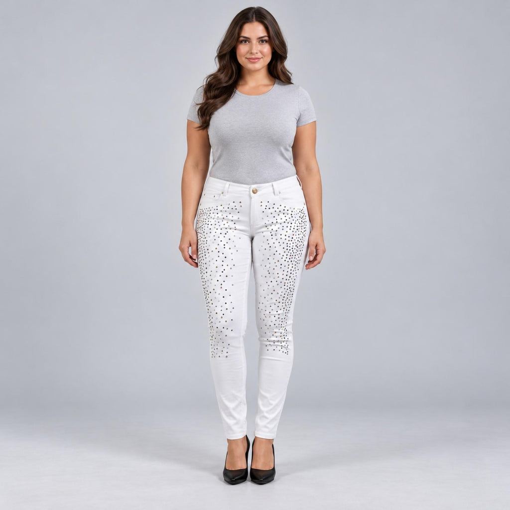 Pantalon slim strass modèle Inès blanc