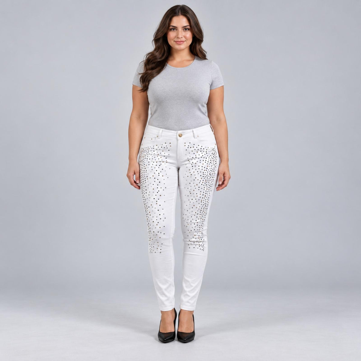 Pantalon slim strass modèle Inès blanc