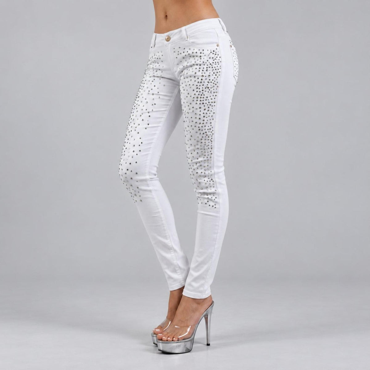 Pantalon slim strass modèle Inès blanc - vue 2