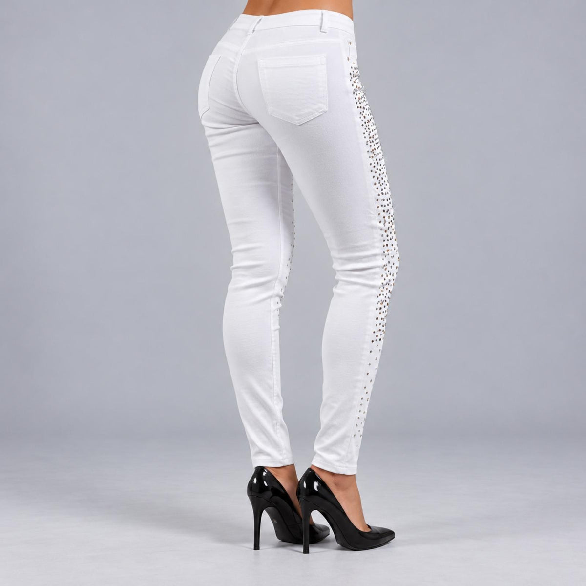 Pantalon slim strass modèle Inès blanc - vue 4