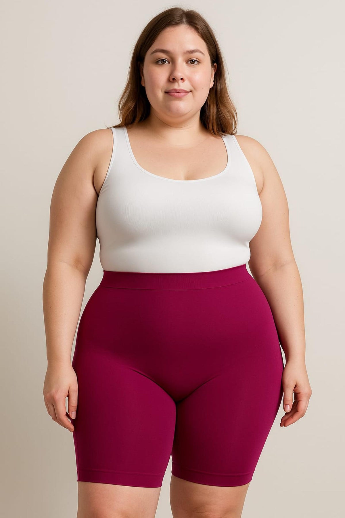 Panty cycliste sans couture grande taille bordeaux