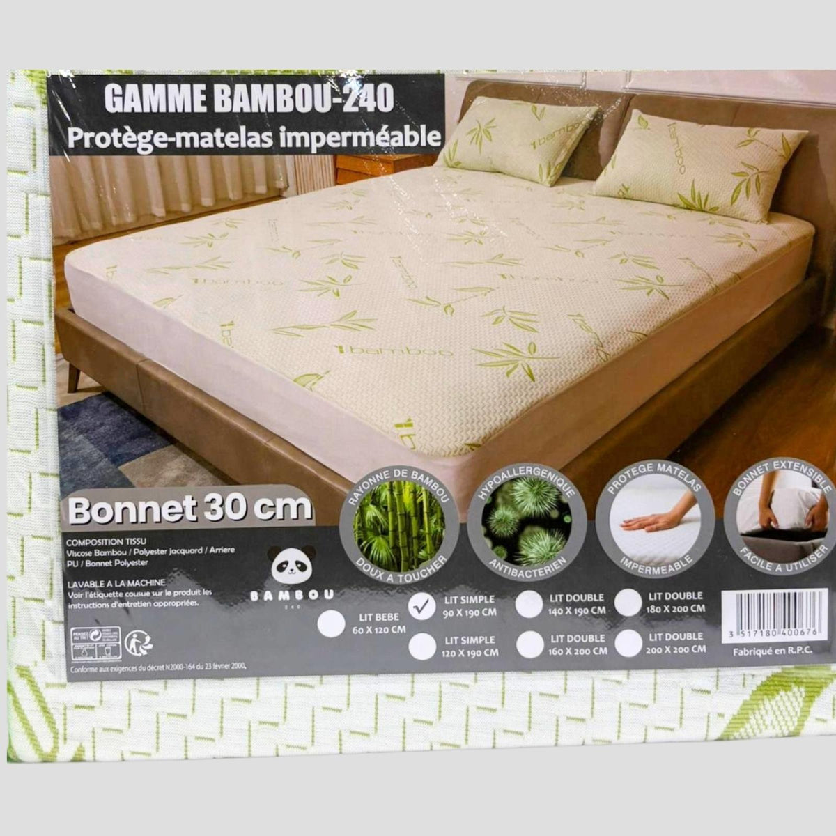 Protège-matelas imperméable Bonnet 30cm dimension 140/190cm