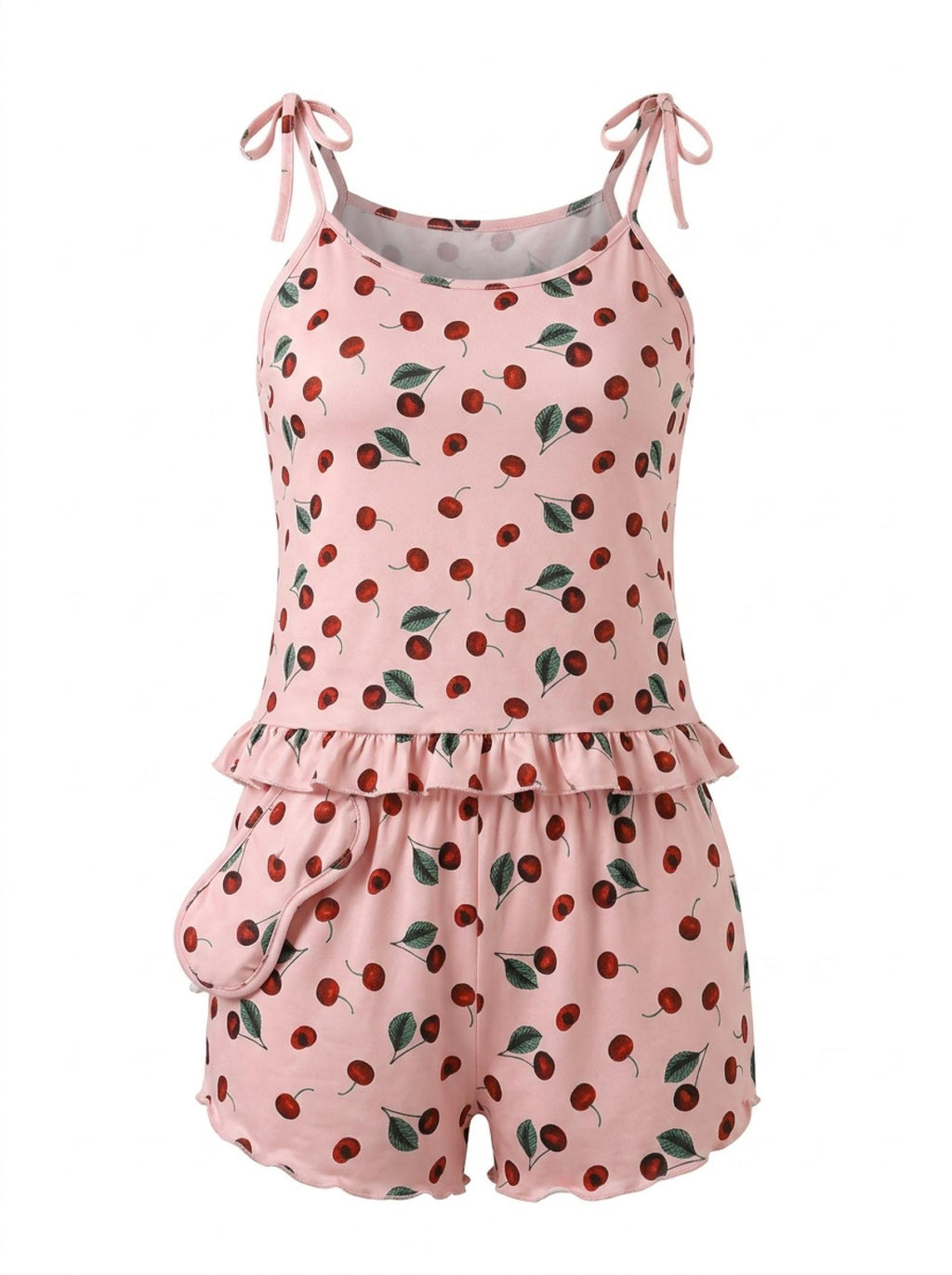 Pyjama rose à cerises avec bandeau de nuit Modèle Cerise - vue 6