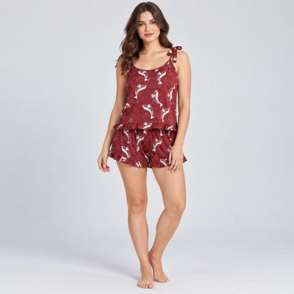 Pyjama short modèle Oslo bordeaux imprimé baleines
