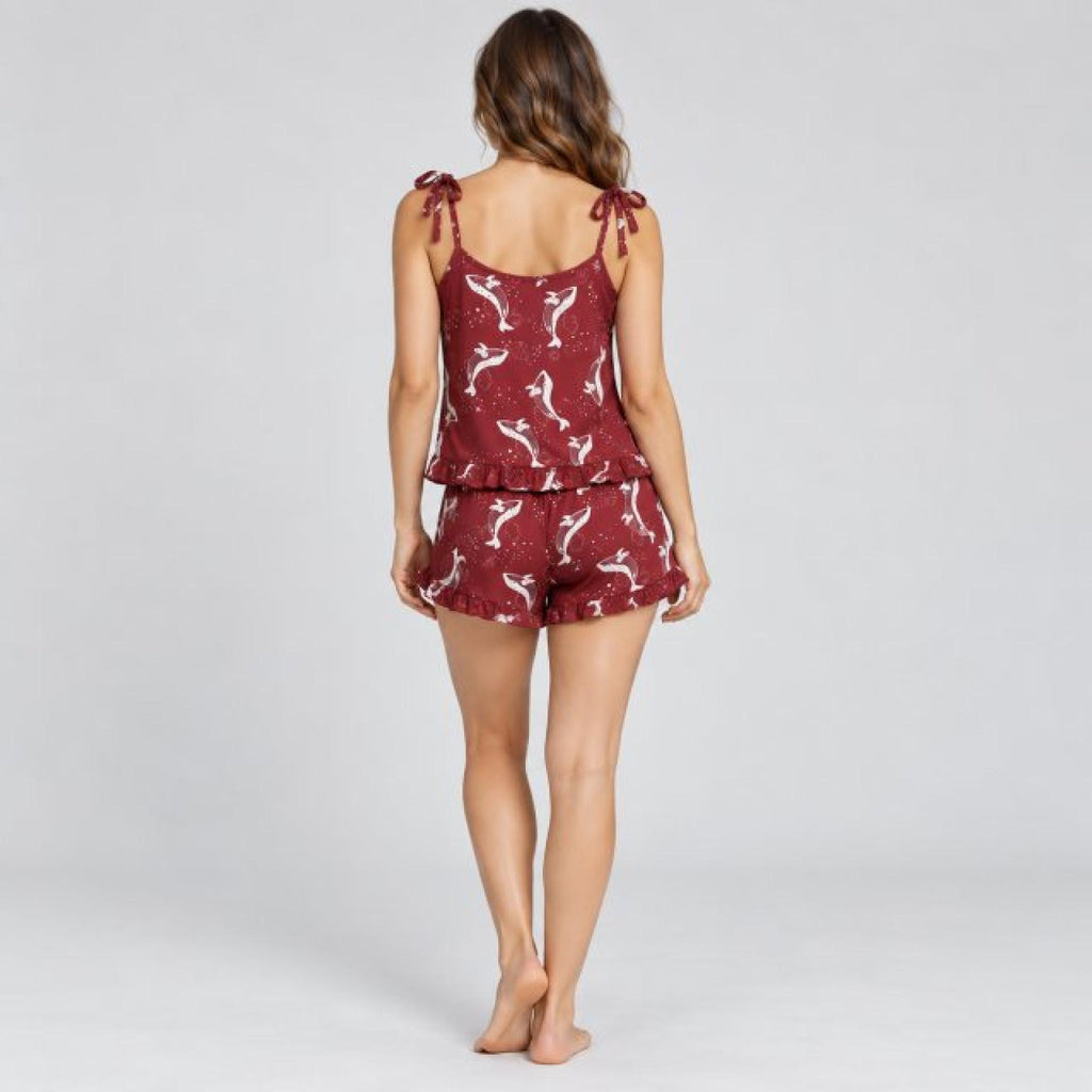 Pyjama short modèle Oslo bordeaux imprimé baleines - vue 3