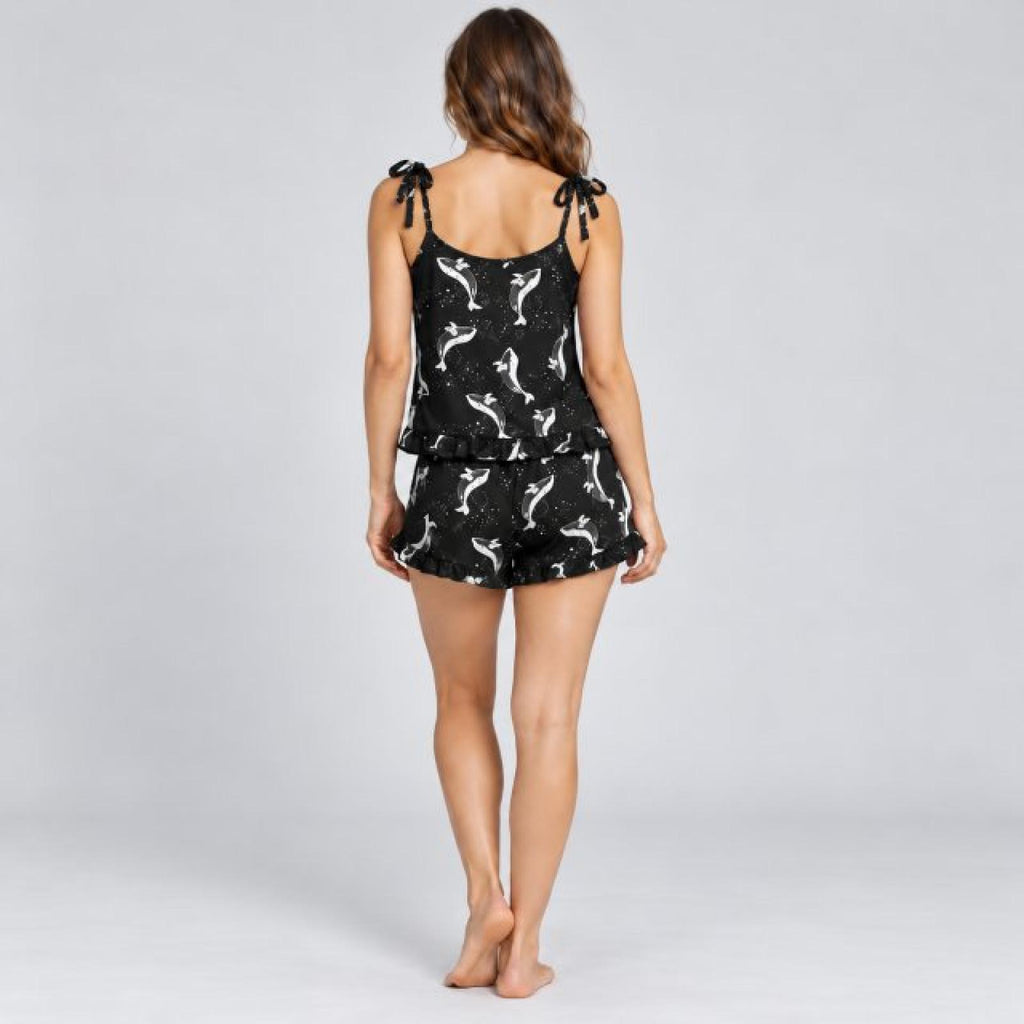 Pyjama short modèle Oslo noir imprimé baleines - vue 3