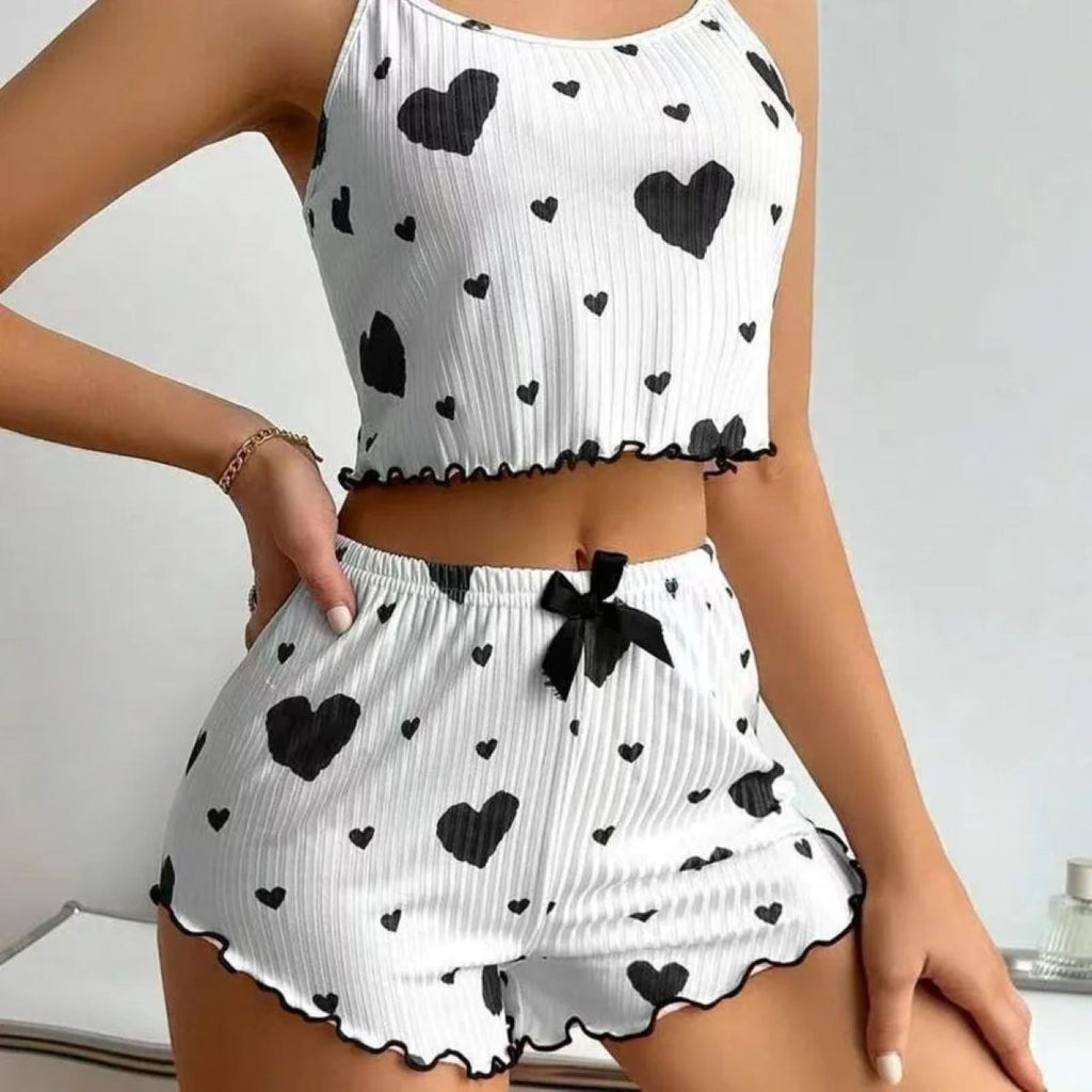 Pyjashort coeur du 36(S) au 42(XL) blanc/noir - Santa Mode