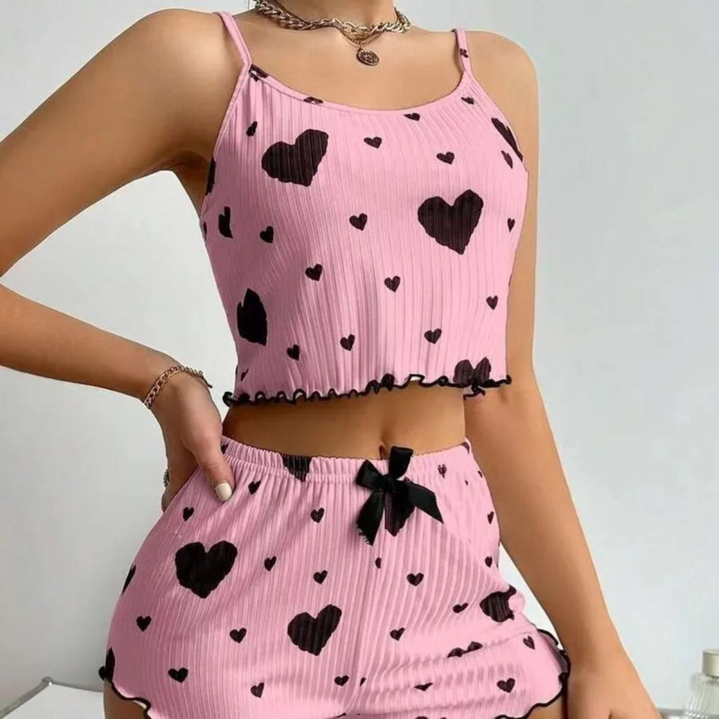 Pyjashort coeur du 36(S) au 42(XL) rose/noir - Santa Mode
