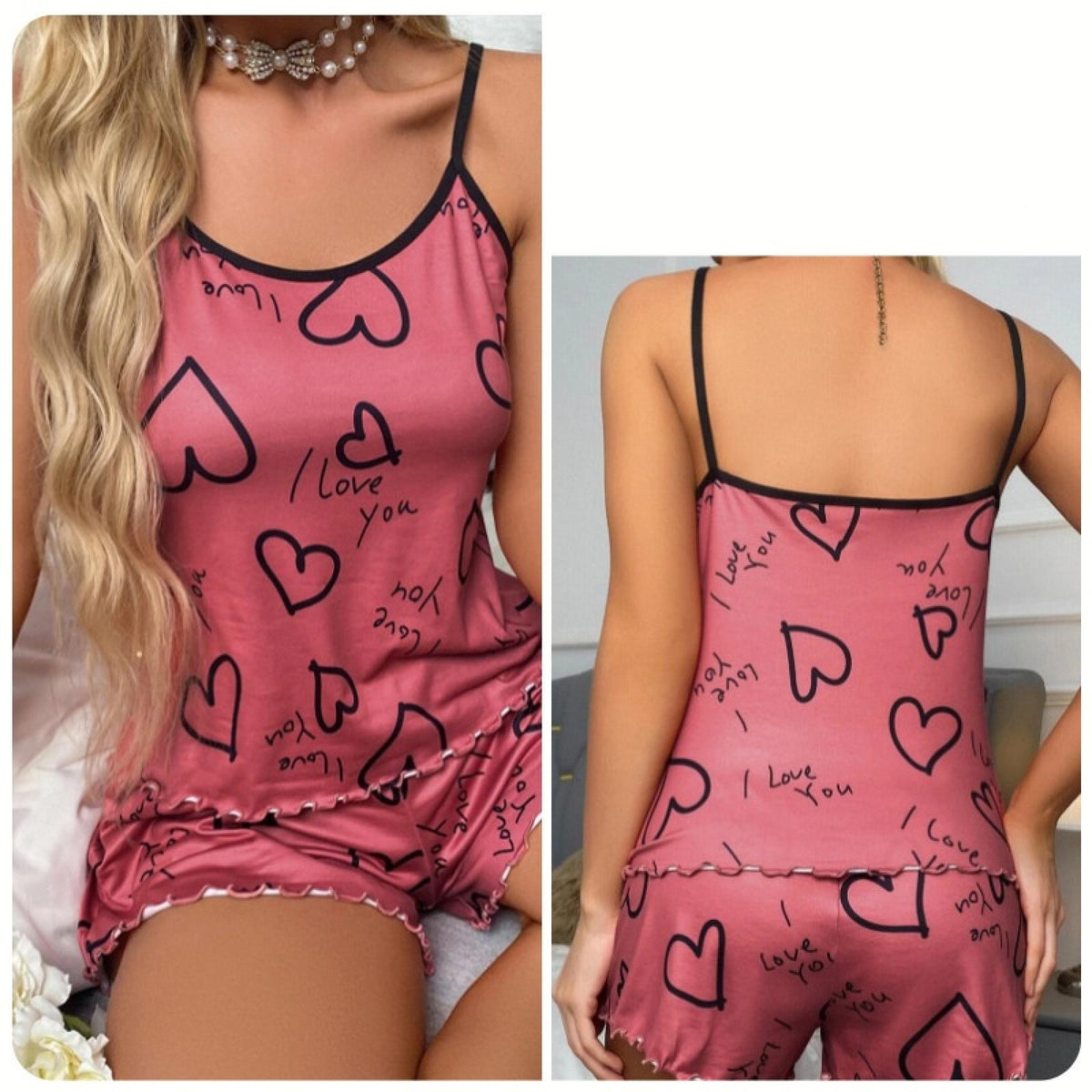 Pyjashort Love du S(36 )au 2XL(44) rose - Santa Mode