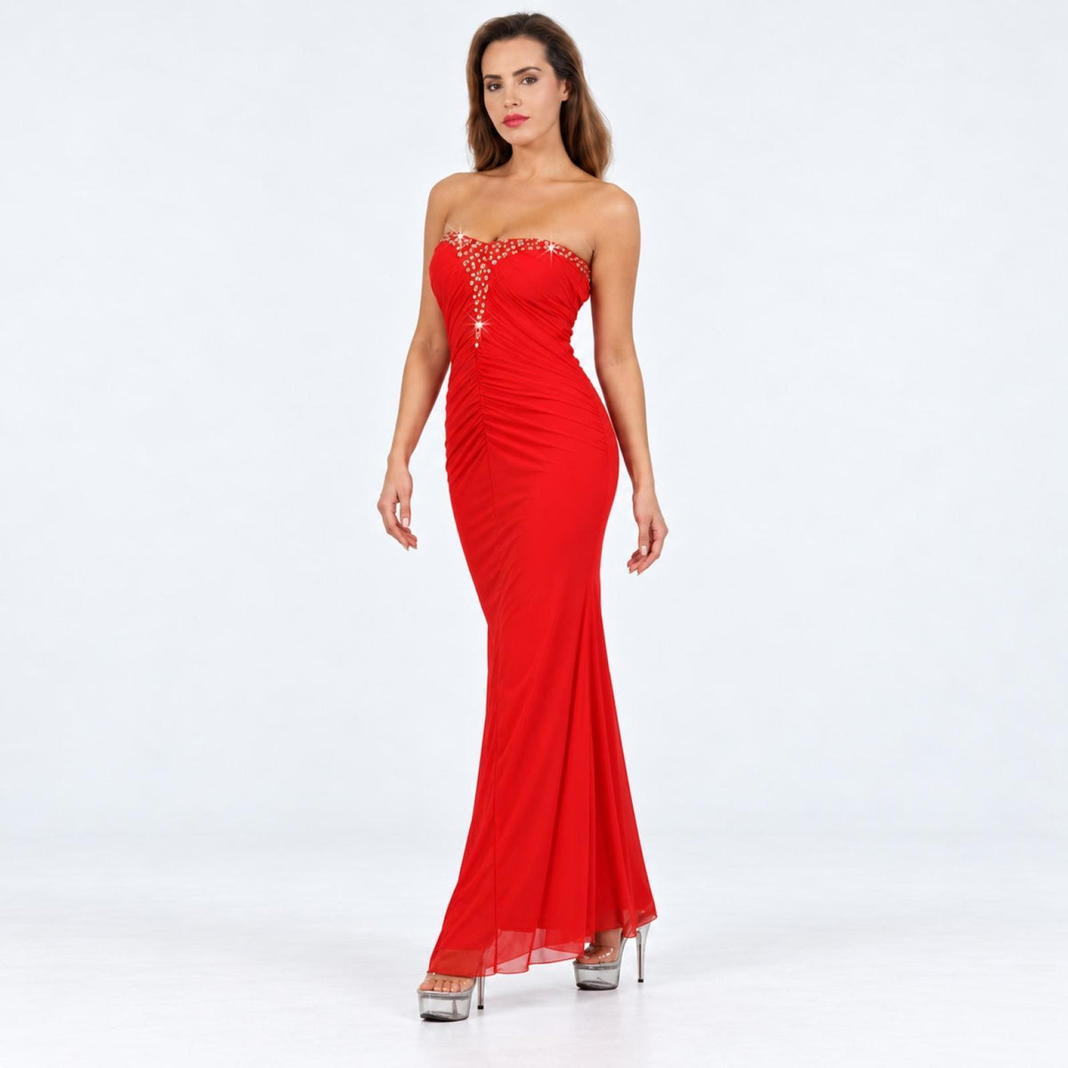 Robe bustier modèle Sienna rouge en tulle