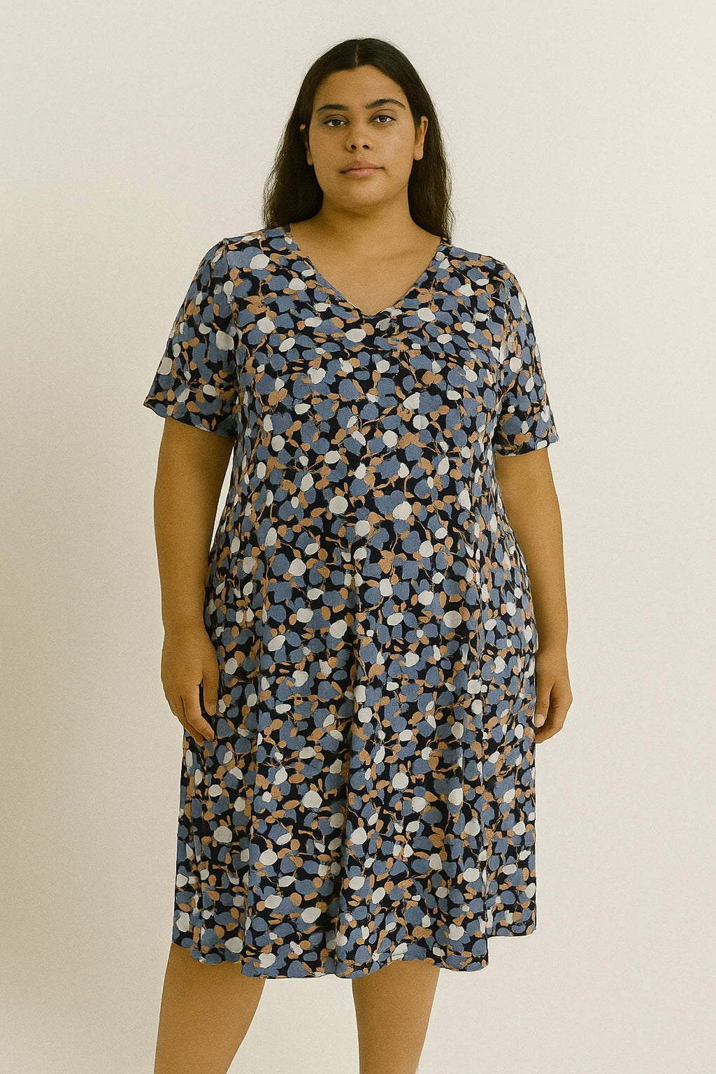 Robe casual grandes tailles florale bleue Modèle Isabella - Santa Mode