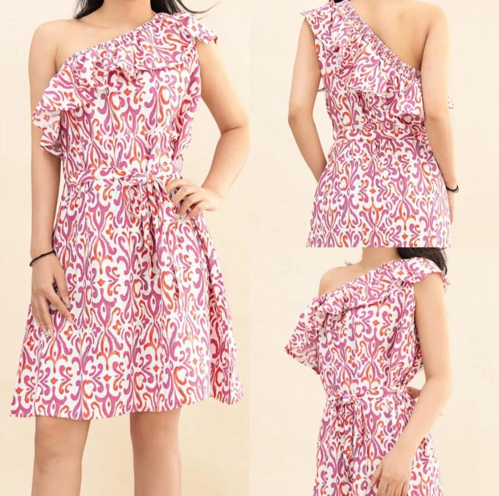 Robe courte asymétrique fleurie Modèle Parma - Santa Mode - vue 2