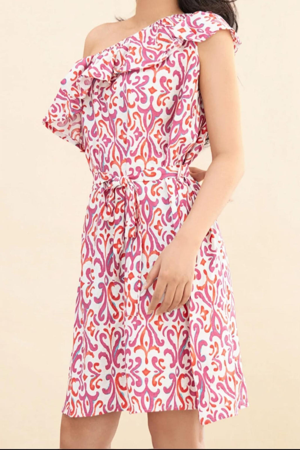 Robe courte asymétrique fleurie Modèle Parma - Santa Mode - vue 4