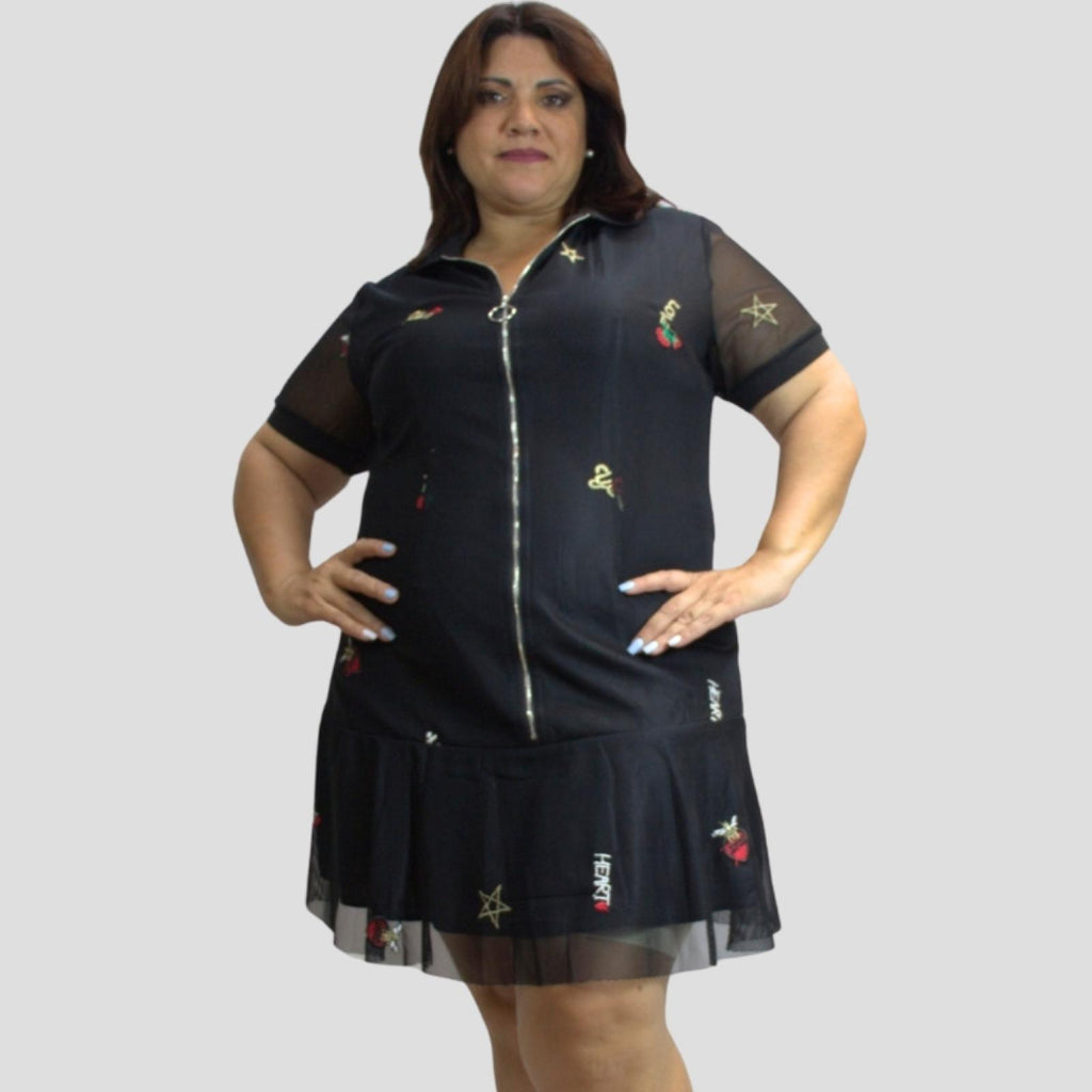 Robe courte grandes tailles zippée Modèle Yuka - Santa Mode