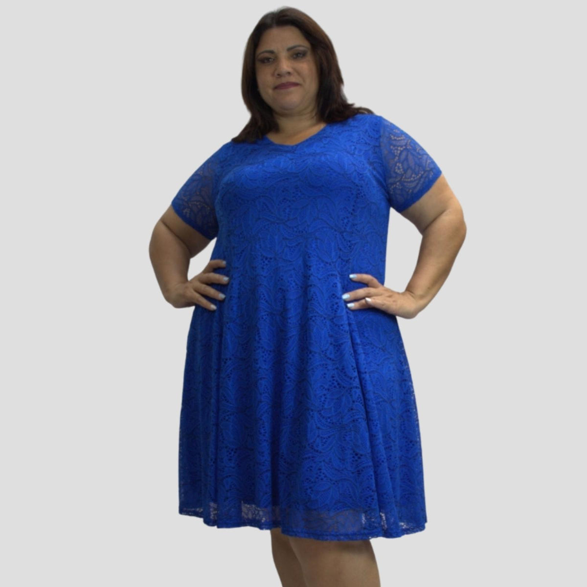 Robe évasée dentelle bleu royal Modèle Sakura - Santa Mode