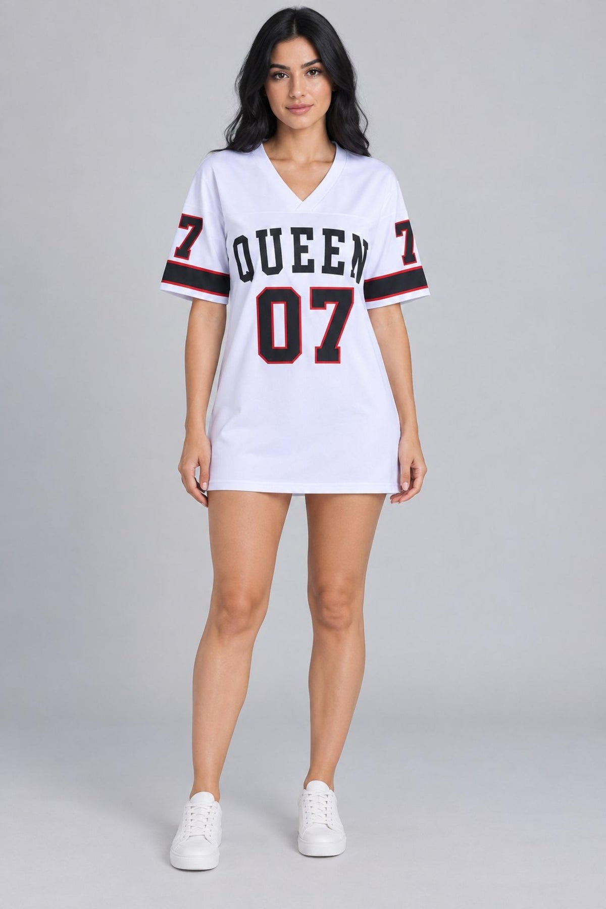 Robe femme col V modèle Queen blanc - Santa Mode