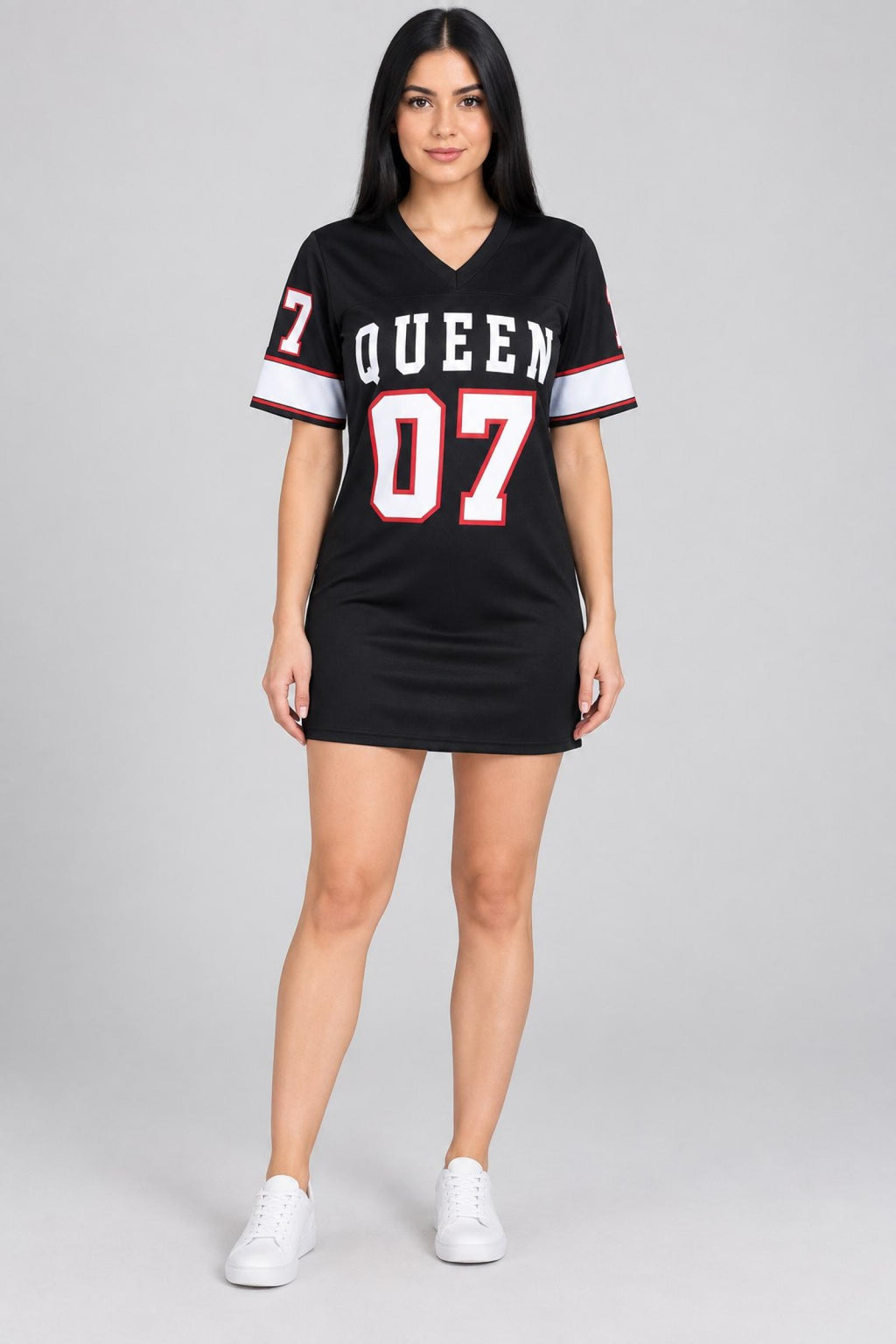 Robe femme col V modèle Queen noir - Santa Mode