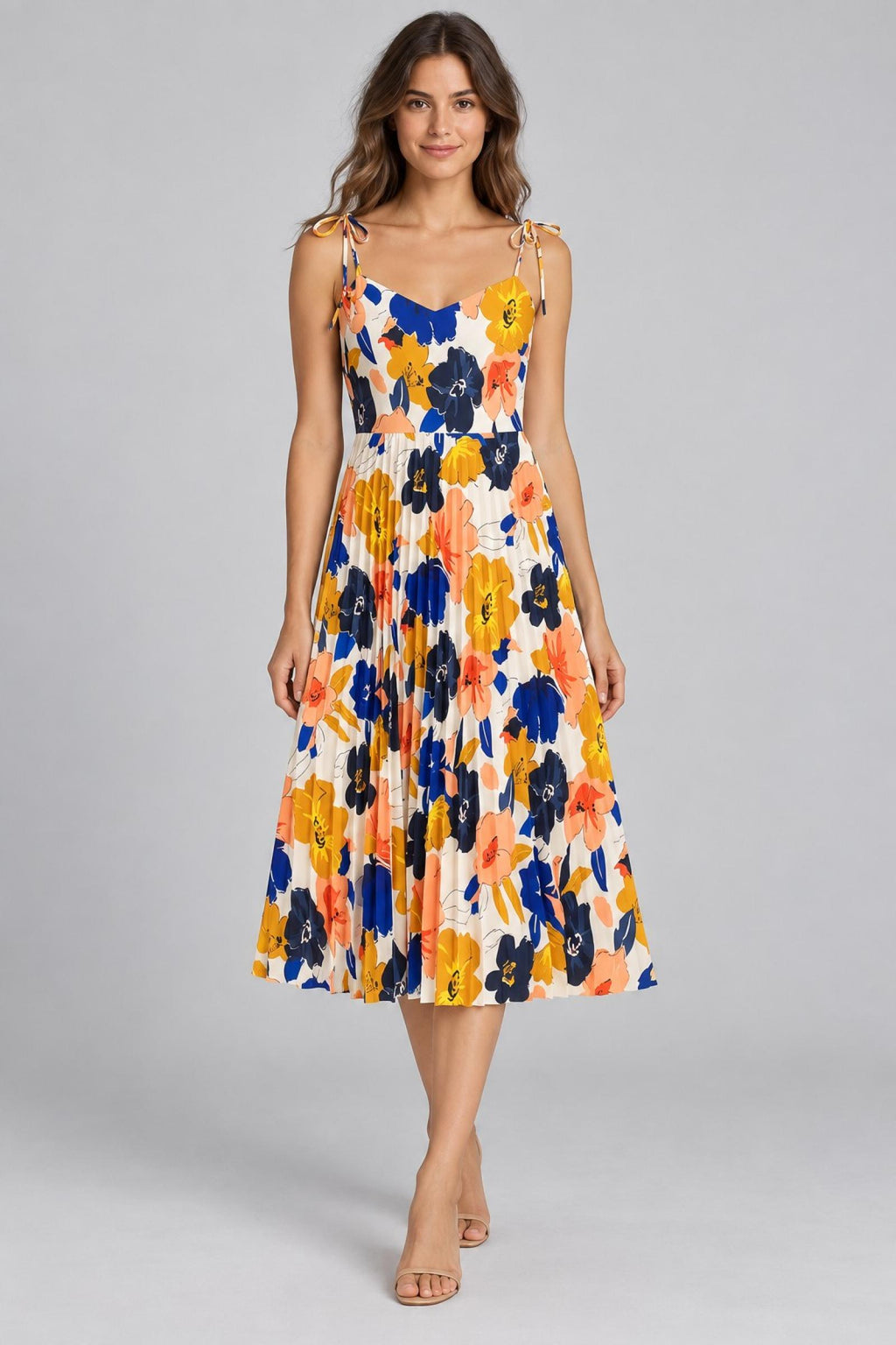 Robe femme midi fleurie modèle Amandine multicolore - Santa Mode