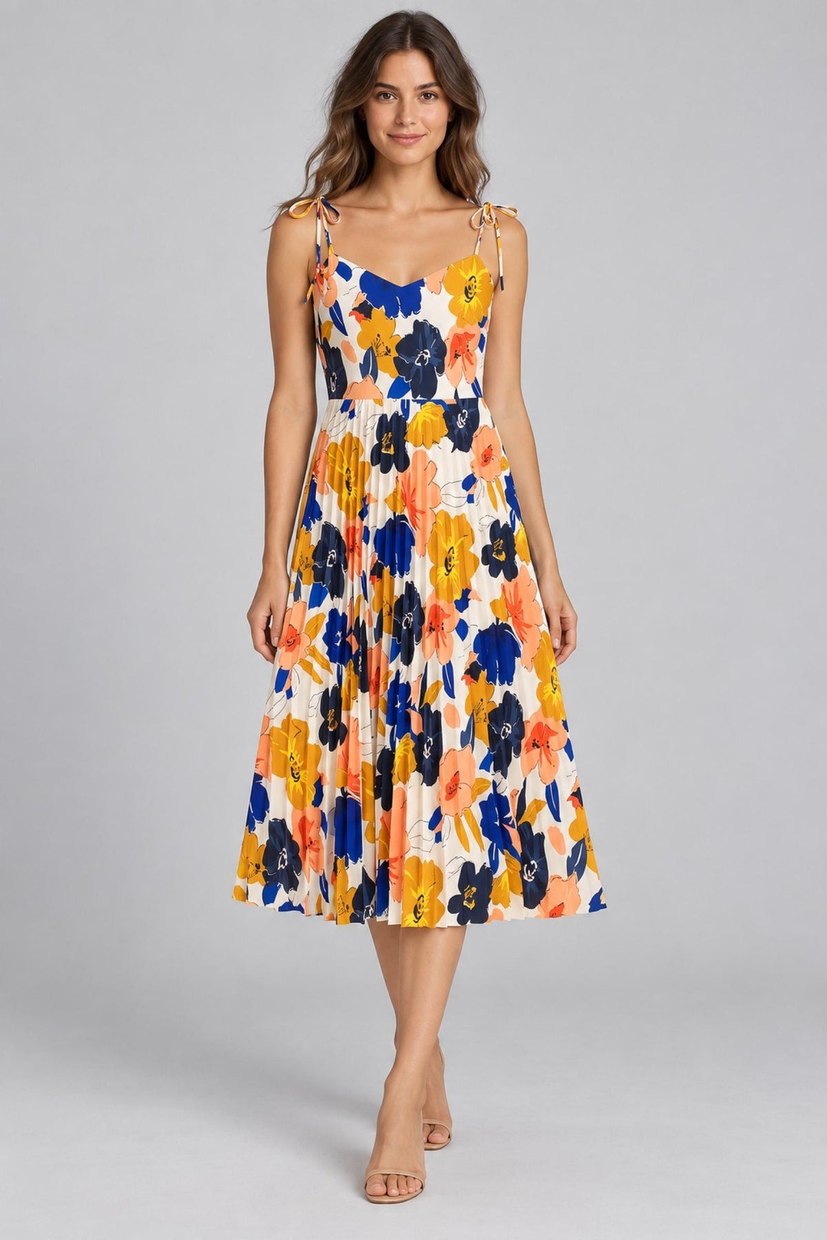 Robe femme midi fleurie modèle Amandine multicolore - Santa Mode