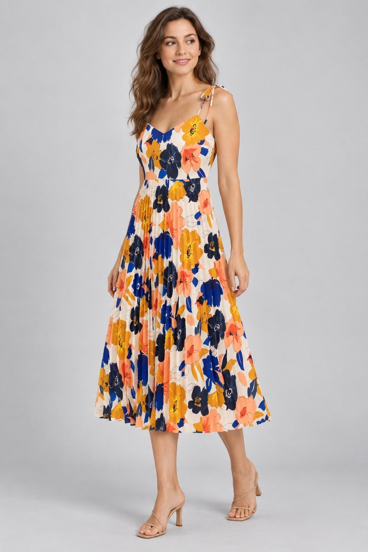 Robe femme midi fleurie modèle Amandine multicolore - Santa Mode - vue 4
