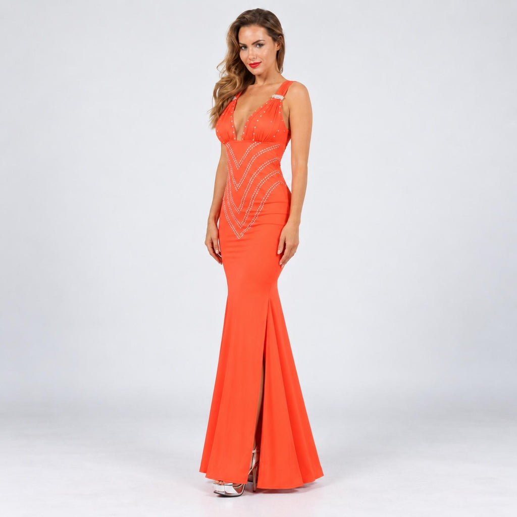 Robe fendue modèle Alia orange