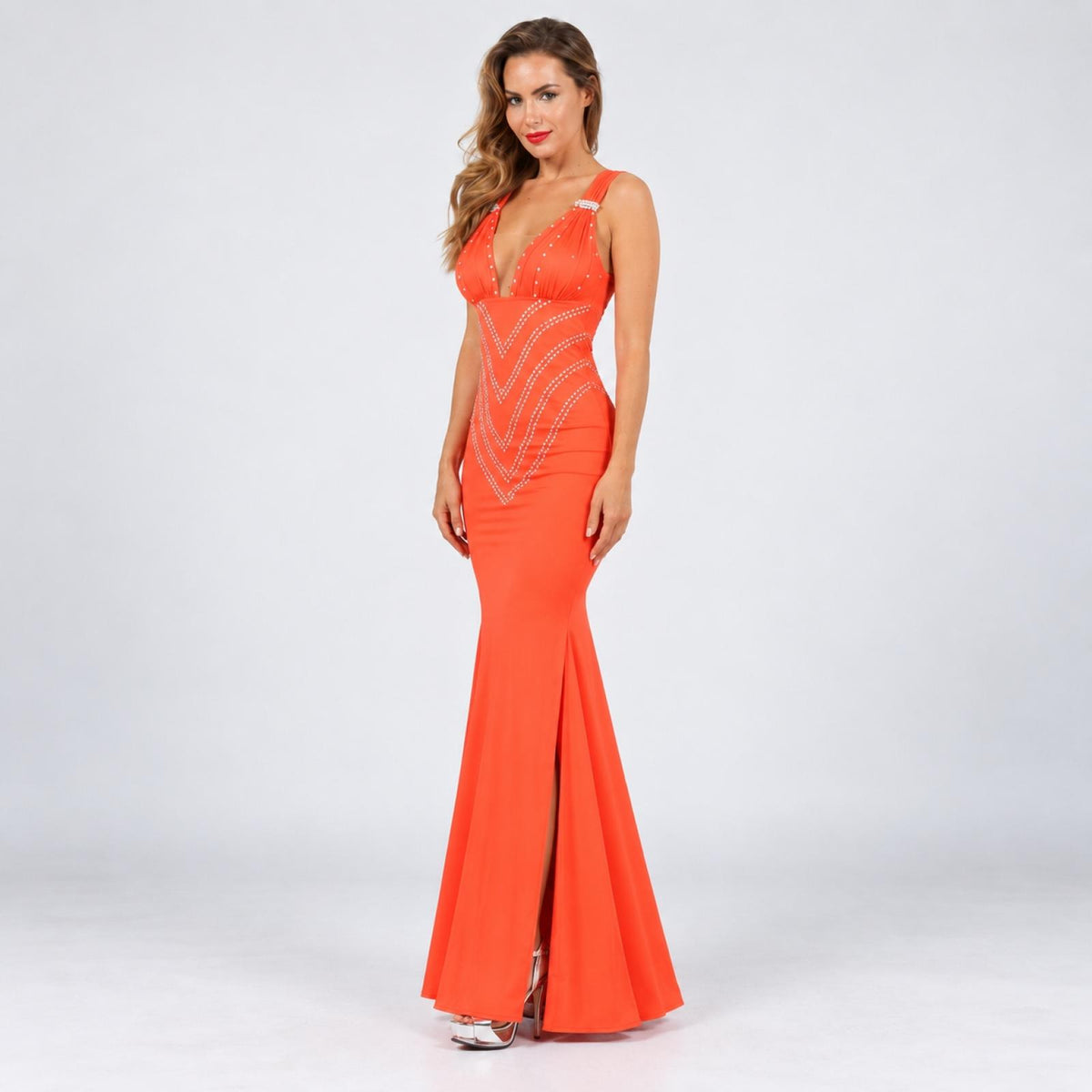 Robe fendue modèle Alia orange