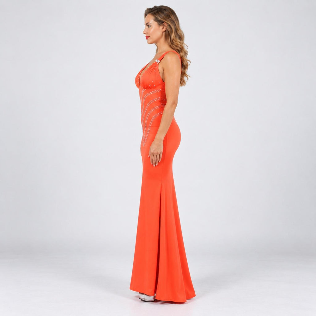Robe fendue modèle Alia orange - vue 2