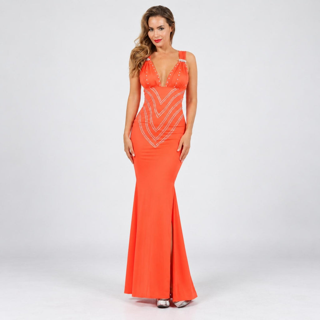 Robe fendue modèle Alia orange - vue 4