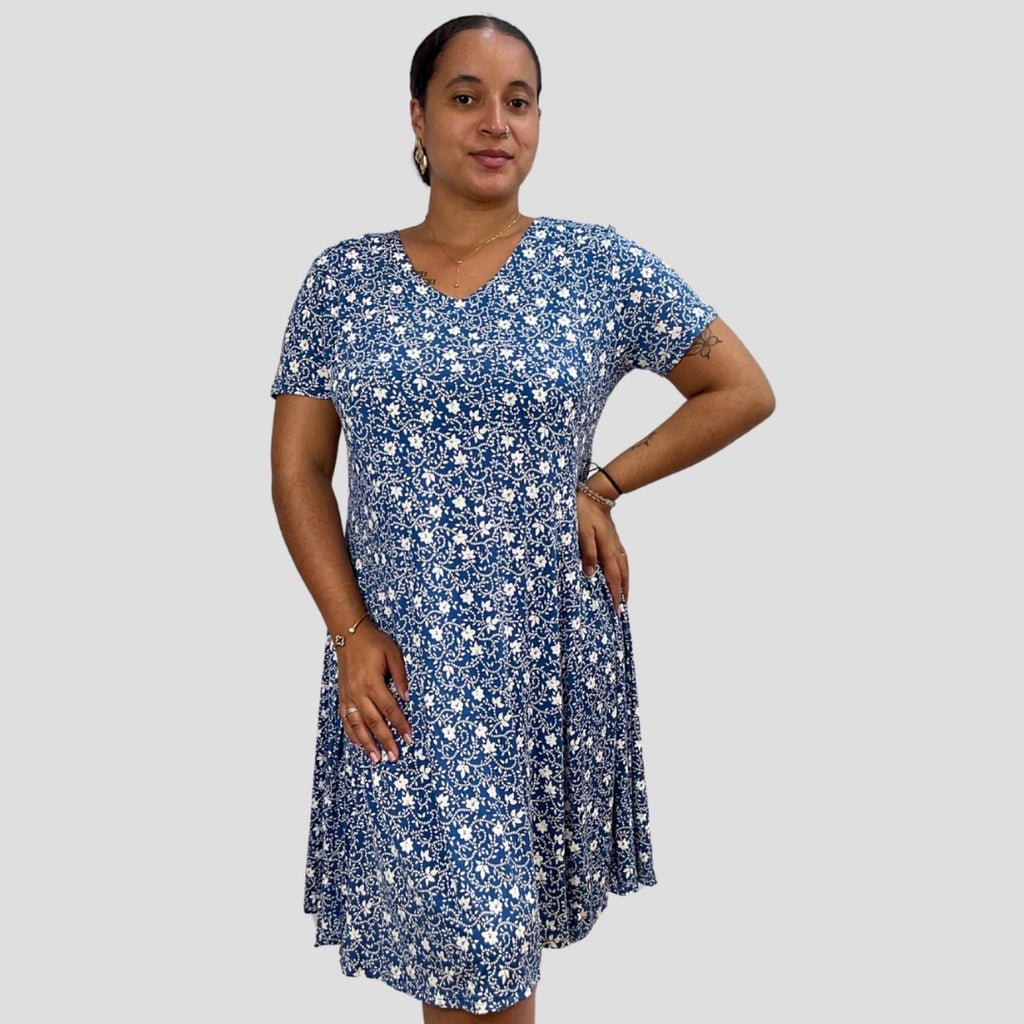 Robe grandes tailles bleu marine florale Modèle Evelina - Santa Mode - vue 2