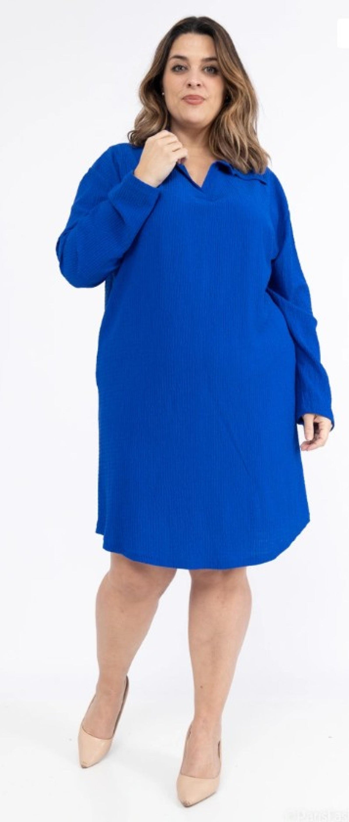 Robe grandes tailles bleu royal à col V Modèle Royale - Santa Mode